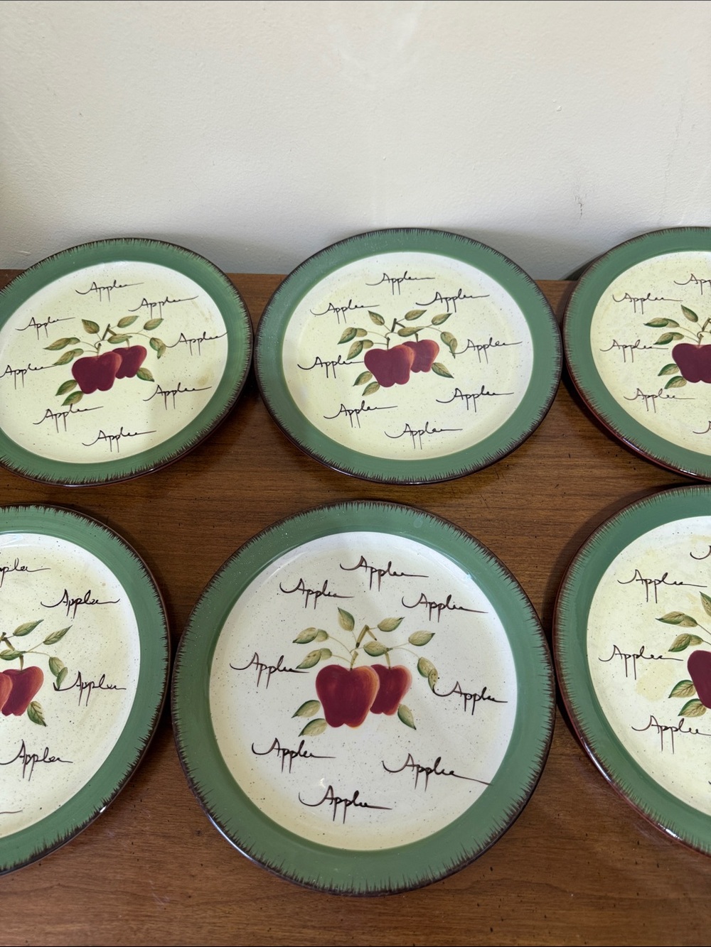 Home Interiors Green & Cream Apple Orchard Collection salad dessert plates